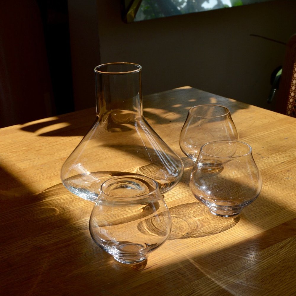 Crate & Barrel Decanter and 3 Glasses